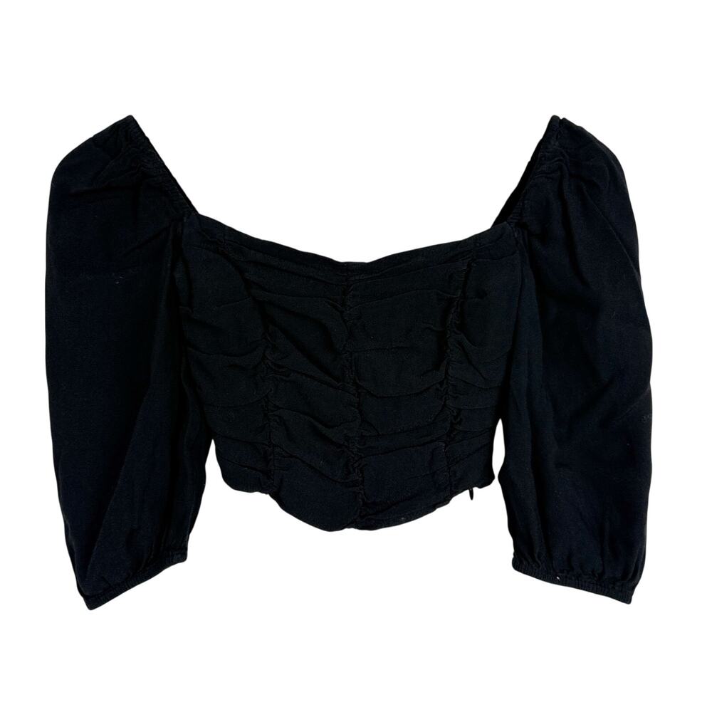 Wilfred Aritzia Crop Ruched Sweetheart Blouse Black Viscose - 2XS XXS